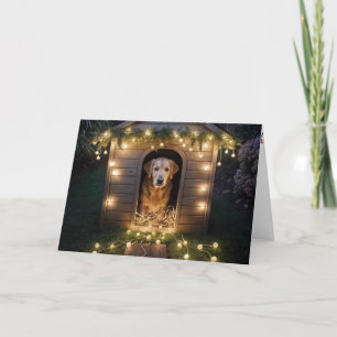 Tarjeta Festiva Navidades Golden Retriever in a Doghouse