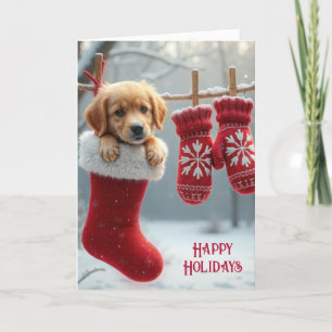 Tarjeta Festiva Navidades Golden Retriever in a Stocking