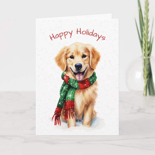 Tarjeta Festiva Navidades Golden Retriever In Snowflakes (Anverso)