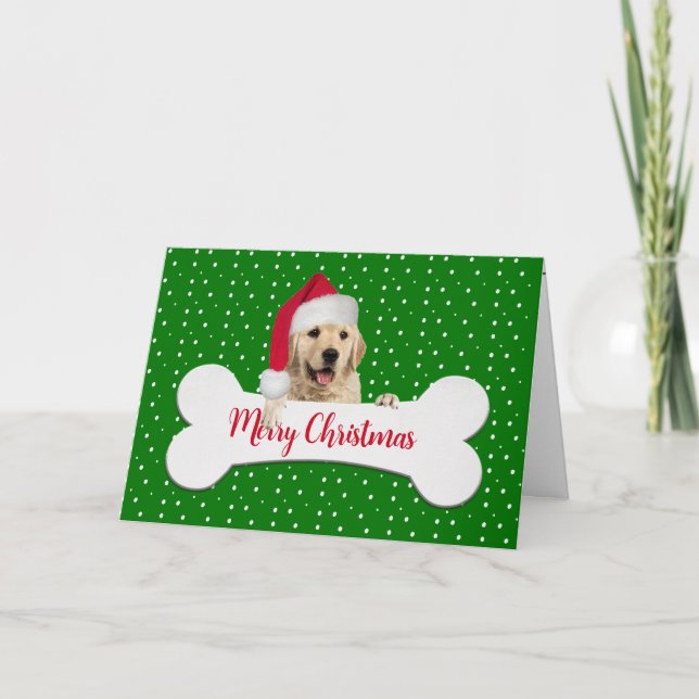 Tarjeta Festiva Navidades Golden Retriever On Bone (Anverso)