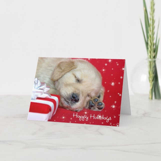 Tarjeta Festiva Navidades Golden Retriever Pup (Anverso)