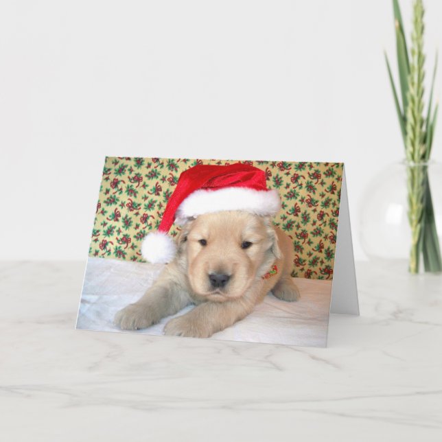 Tarjeta Festiva Navidades Golden Retriever Puppy Card (Anverso)