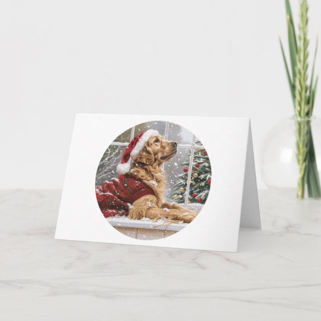 Tarjeta Festiva Navidades Golden Retriever Santa Dog (Anverso)