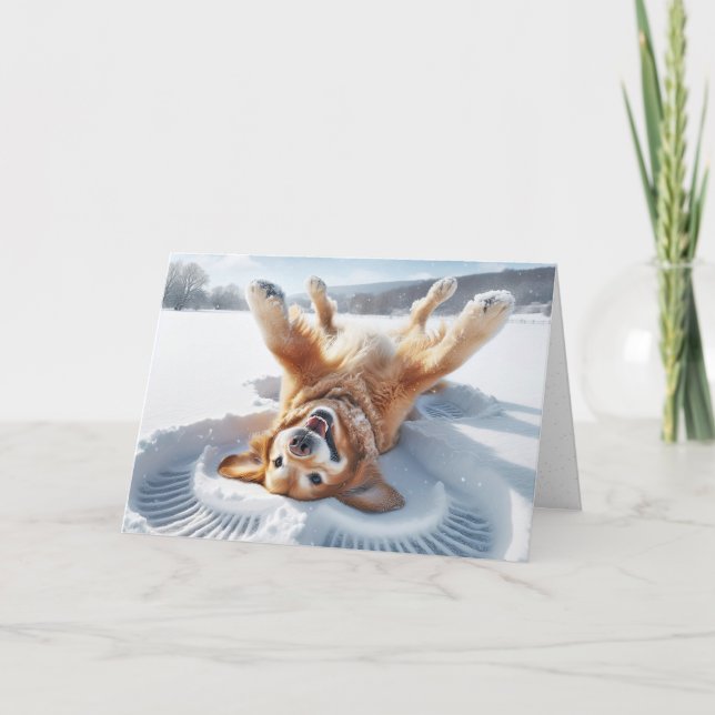 Tarjeta Festiva Navidades Golden Retriever Snow Angel (Anverso)