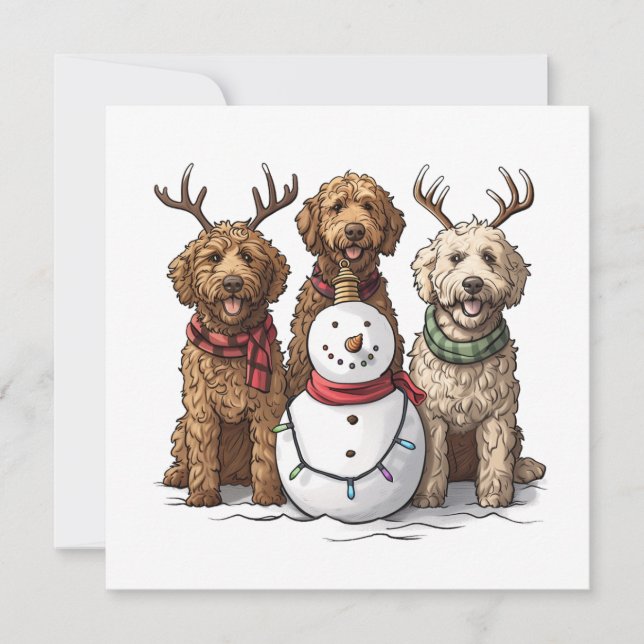 Tarjeta Festiva Navidades Goldendoodle Dogs (Anverso)
