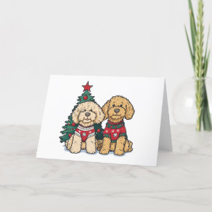 Tarjeta Festiva Navidades Goldendoodle Dogs