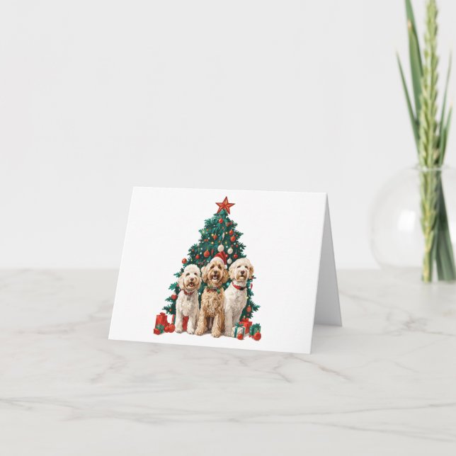 Tarjeta Festiva Navidades Goldendoodle Dogs (Anverso)