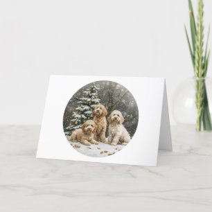 Tarjeta Festiva Navidades Goldendoodle Puppy Dogs