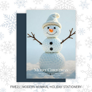 Tarjeta Festiva Navidades Golf Ball Snowman ・ Azul marino