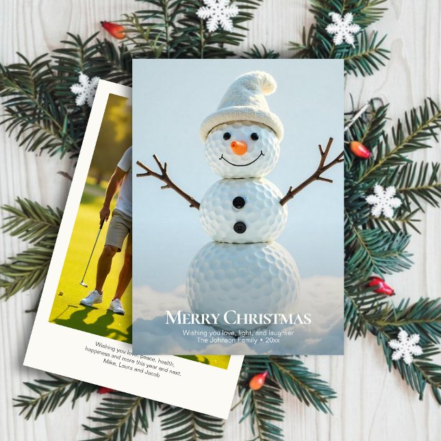 Tarjeta Festiva Navidades Golf Ball Snowman ・ Foto familiar (Subido por el creador)