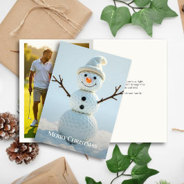 Tarjeta Festiva Navidades Golf Ball Snowman ・ Foto familiar
