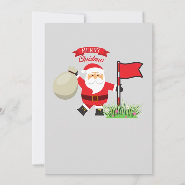 Tarjeta Festiva Navidades Golfer con Santa Claus sostienen bandera (Anverso)