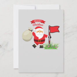 Tarjeta Festiva Navidades Golfer con Santa Claus sostienen bandera