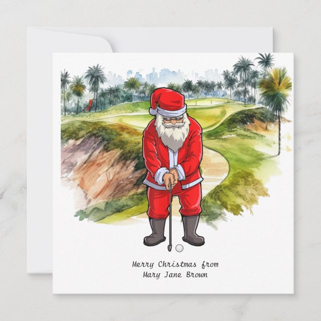 Tarjeta Festiva Navidades golfistas de Santa CLAUS (Anverso)