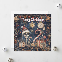 Tarjeta Festiva Navidades góticos festejan espantado cráneo