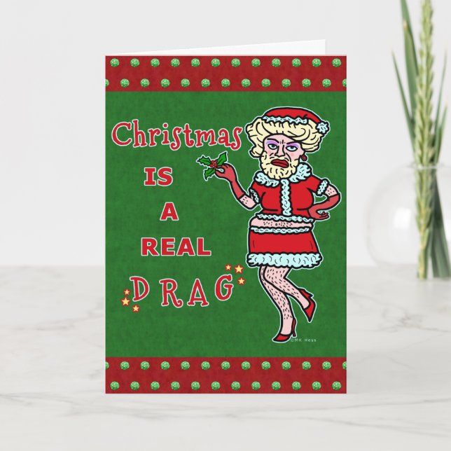 Tarjeta Festiva Navidades graciosos, Bah Humbug Santa, arrastrado (Anverso)