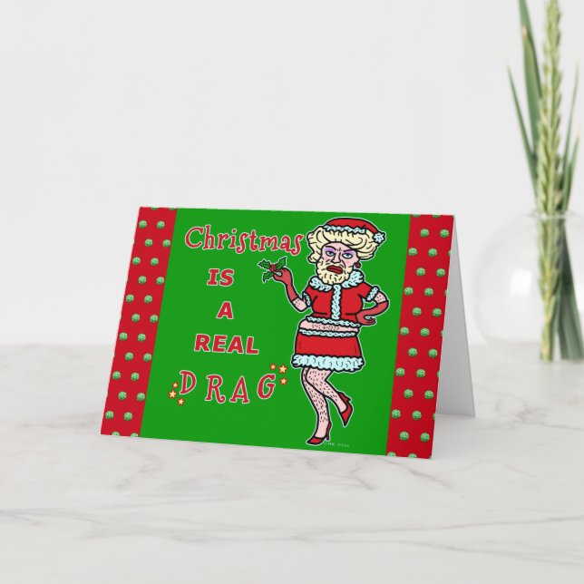 Tarjeta Festiva Navidades graciosos, Bah Humbug Santa, arrastrado (Anverso)
