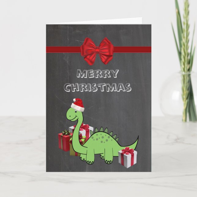 Tarjeta Festiva Navidades graciosos de Santa dinosauria (Anverso)