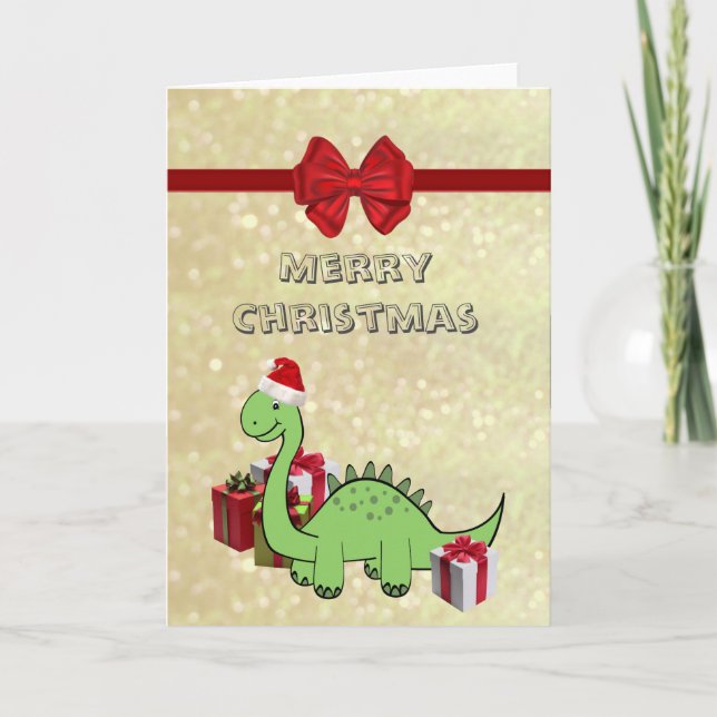Tarjeta Festiva Navidades graciosos de Santa dinosauria (Anverso)