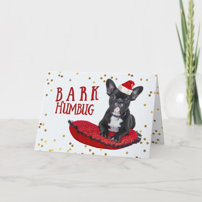 Tarjeta Festiva Navidades graciosos del Humbug BARK Cute Dog Avers (Anverso)