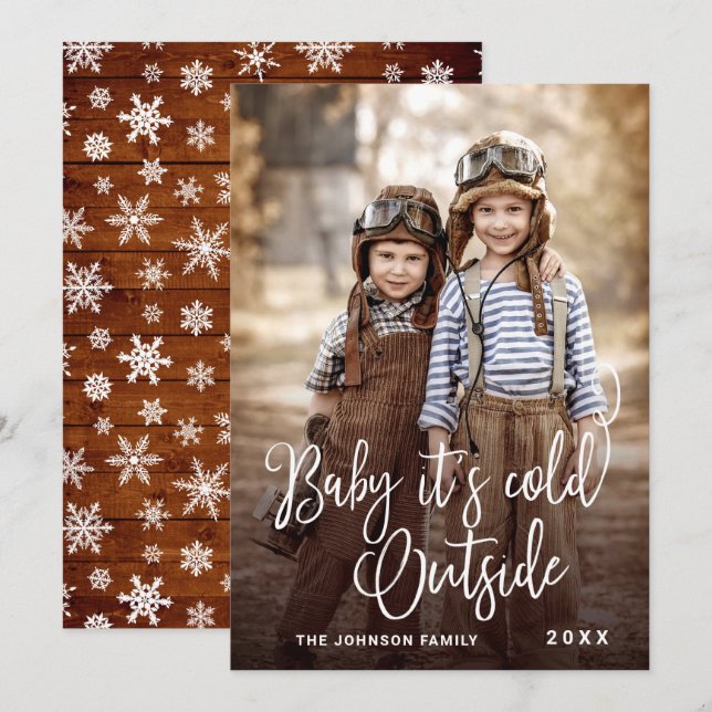 Tarjeta Festiva Navidades graciosos FOTO bebé hace frío afuera (Anverso / Reverso)