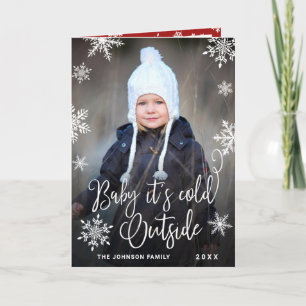 Tarjeta Festiva Navidades graciosos FOTO bebé hace frío afuera