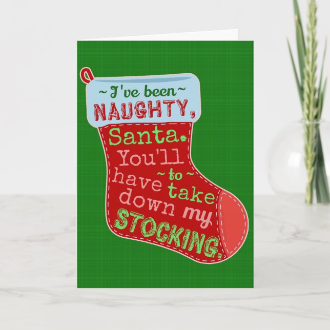 Tarjeta Festiva Navidades graciosos Naughty Stocking Santa Claus C (Anverso)