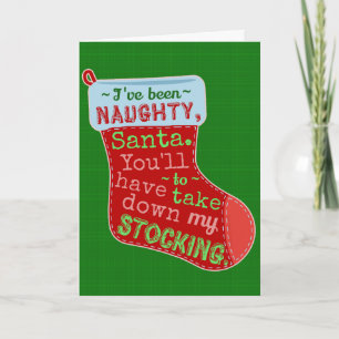 Tarjeta Festiva Navidades graciosos Naughty Stocking Santa Claus C