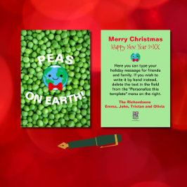 Tarjeta Festiva Navidades graciosos "Peas en la Tierra" Punny educ