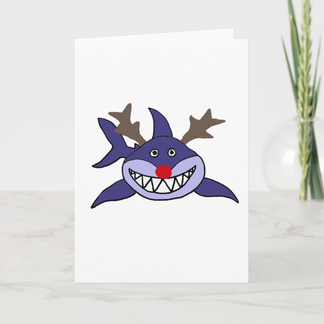 Tarjeta Festiva Navidades graciosos reno tiburón (Anverso)