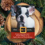 Tarjeta Festiva Navidades graciosos Santa Dog más Wag Menos Foto D<br><div class="desc">Graciosa tarjeta de vacaciones con temática de perro con las palabras "Querido Papá Noel, si hay más cera y menos corteza = MÁS TRATADOS, estoy adentro". Añade la foto y los nombres de tu perro al personalizar. El reverso presenta un patrón de impresión de pata. Perfecto para el amante del...</div>