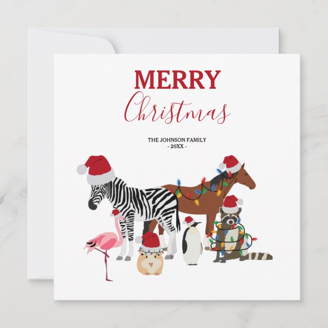 Tarjeta Festiva Navidades graciosos y adorables Animals Santa Hats (Anverso)