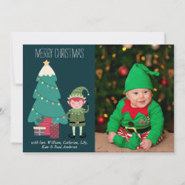 Tarjeta Festiva Navidades graciosos y llenos de amor Green Elf Tre