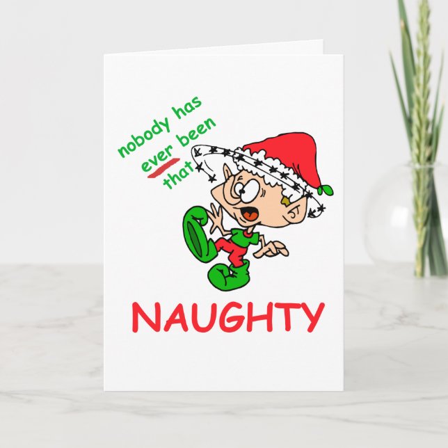 Tarjeta Festiva Navidades graciosos y traviesos sobrecogieron el h (Anverso)