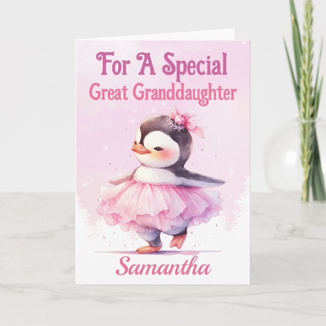 Tarjeta Festiva Navidades Gran Nieta Penguin Ballerina (Anverso)