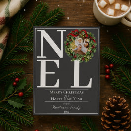 Tarjeta Festiva Navidades Gray Noel Wreath Photo