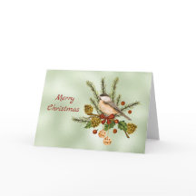 Navidades Green Chickadee Greenery Watercolor
