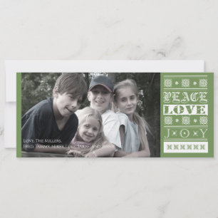 Tarjeta Festiva Navidades Green Joy Peace Love Holiday Photo