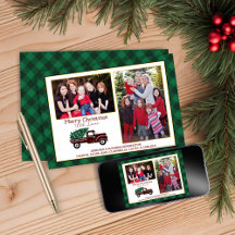 Navidades Green Plaid Tree Red Truck Holiday Photo