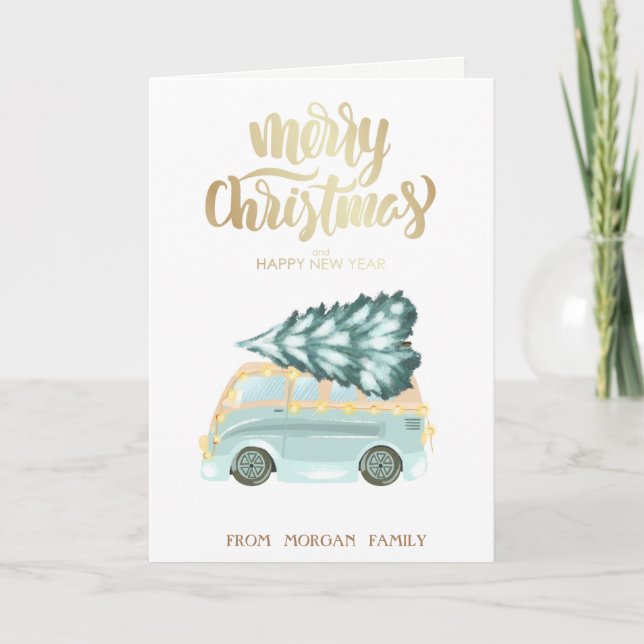 Tarjeta Festiva Navidades Green Truck Pine Tree (Anverso)