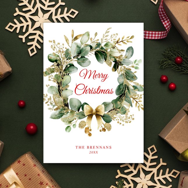 Tarjeta Festiva Navidades Greenery Eucalyptus Elegant (Christmas Greenery Eucalyptus Elegant Holiday Card)