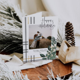 Tarjeta Festiva Navidades Greenery & Plaid Photo