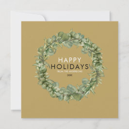 Tarjeta Festiva Navidades Greenery Wreath Elegant Gold Modern
