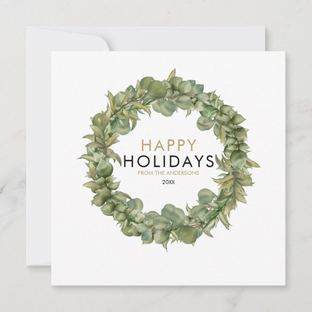 Tarjeta Festiva Navidades Greenery Wreath Photo Elegant Modern (Anverso)