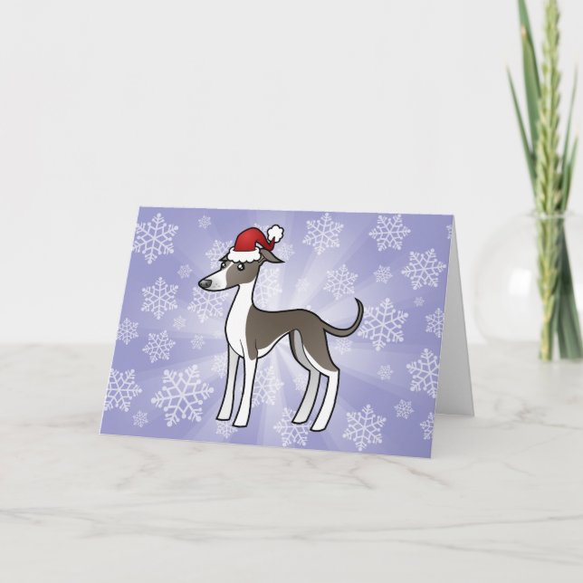Tarjeta Festiva Navidades Greyhound / Whippet / Greyhound italiano (Anverso)