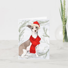 Tarjeta Festiva Navidades Greyhound y Pines Botánicos Italianos