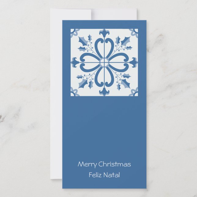 Tarjeta Festiva Navidades grill y flores pétalos marco (Anverso)