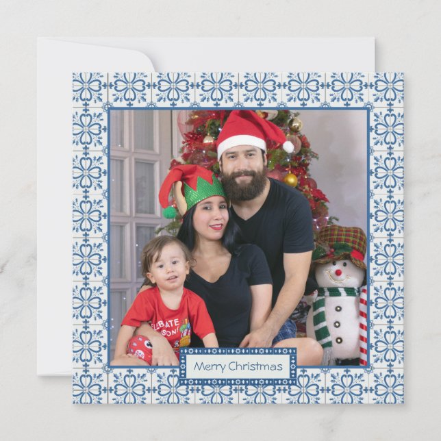 Tarjeta Festiva Navidades grill y flores pétalos marco (Anverso)