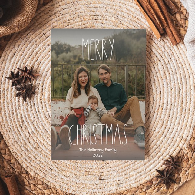 Tarjeta Festiva Navidades Gris Boho Polka Dot Gradiente Foto compl (Subido por el creador)