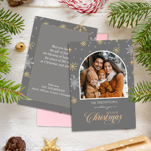 Tarjeta Festiva Navidades Gris de fotos de copos de nieve en invie